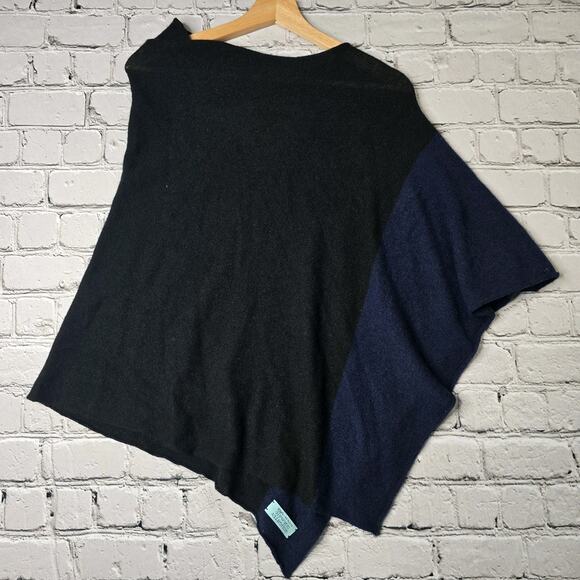 Golightly Cashmere Black Blue Colorblock Knit Soft Poncho Sweater - Picture 1 of 6